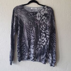 CARDUCCI BLACK AND GREY 100% CASHMERE LONG SLEEVE TOP/SWEATER..SIZE M